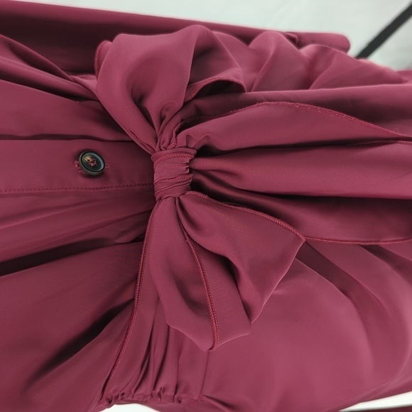 BTFBM Satin Tie Midi Shirtdress Red S Business casual preppy holiday office - Picture 4 of 9